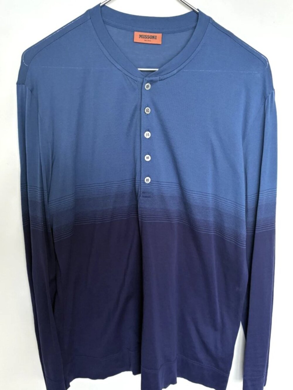 MISSONI men's blue henley long sleeve top 100% cotton size M